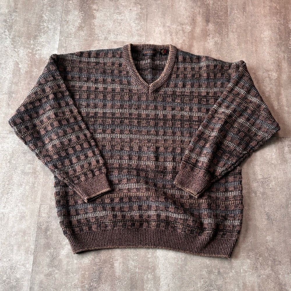 Vintage Jantzen Knit Sweater Mens XL Grandpa V-Neck